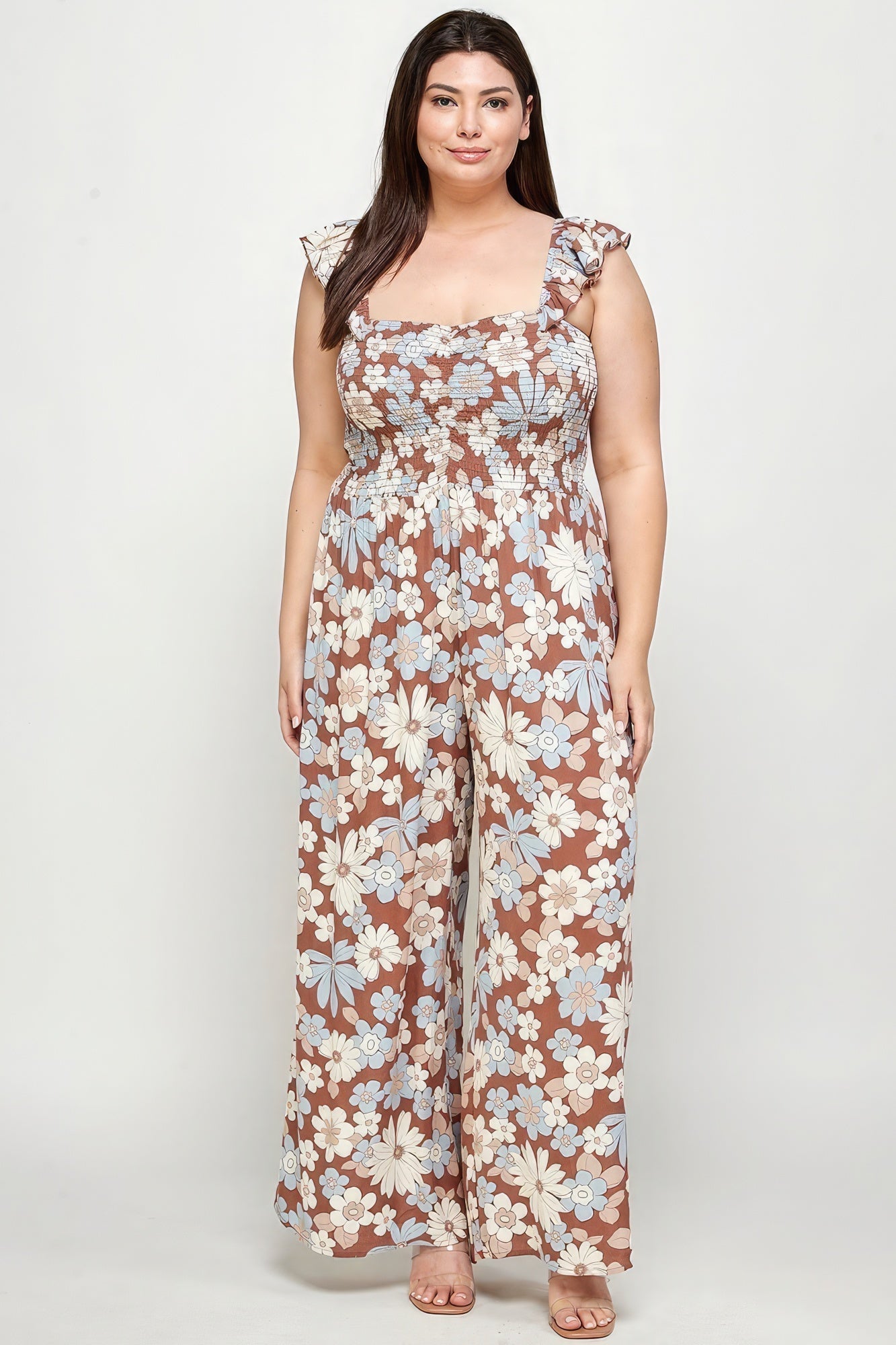 Floral Print Smocked Jumpsuit Look Up Deals