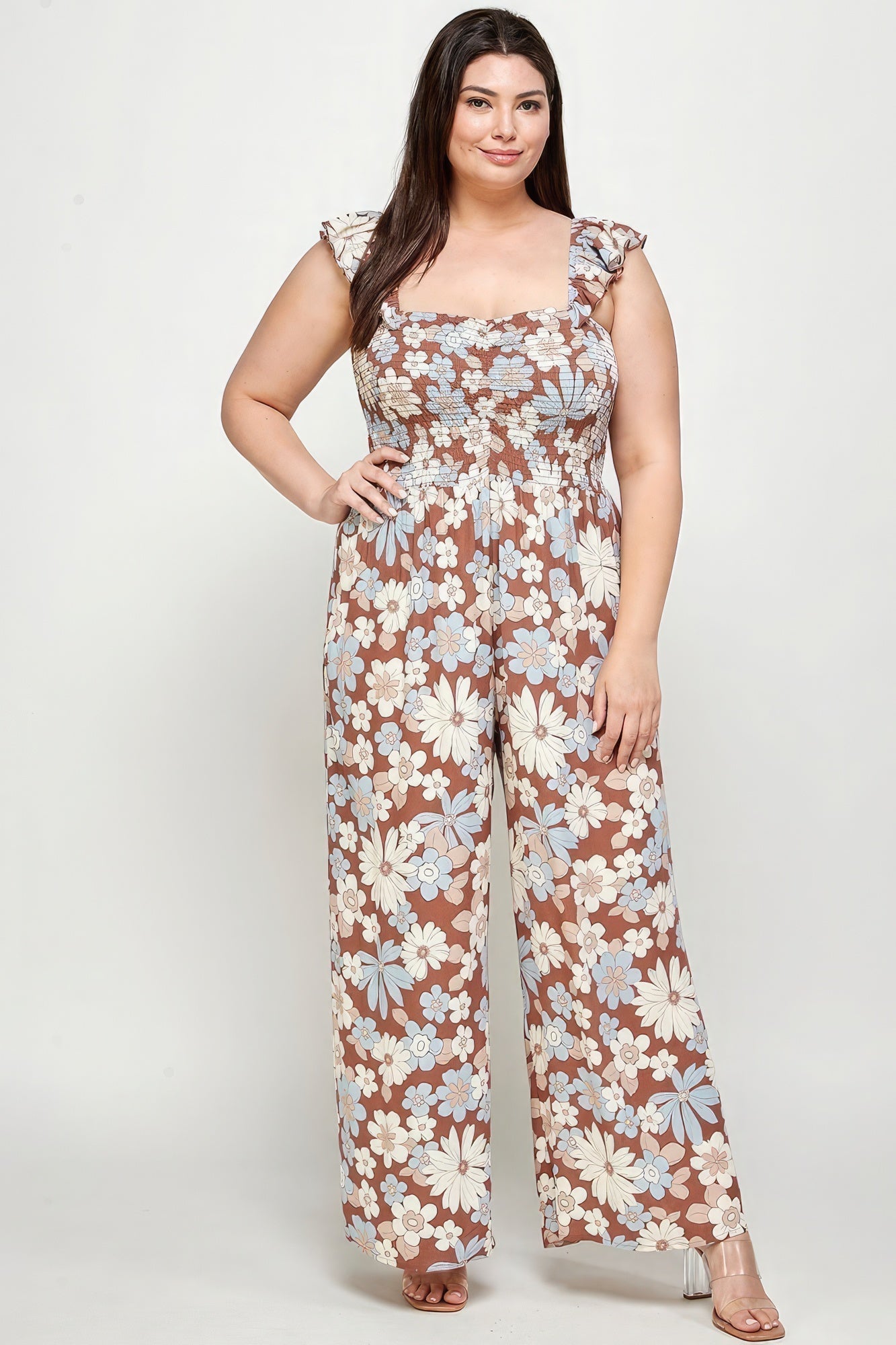 Floral Print Smocked Jumpsuit Look Up Deals