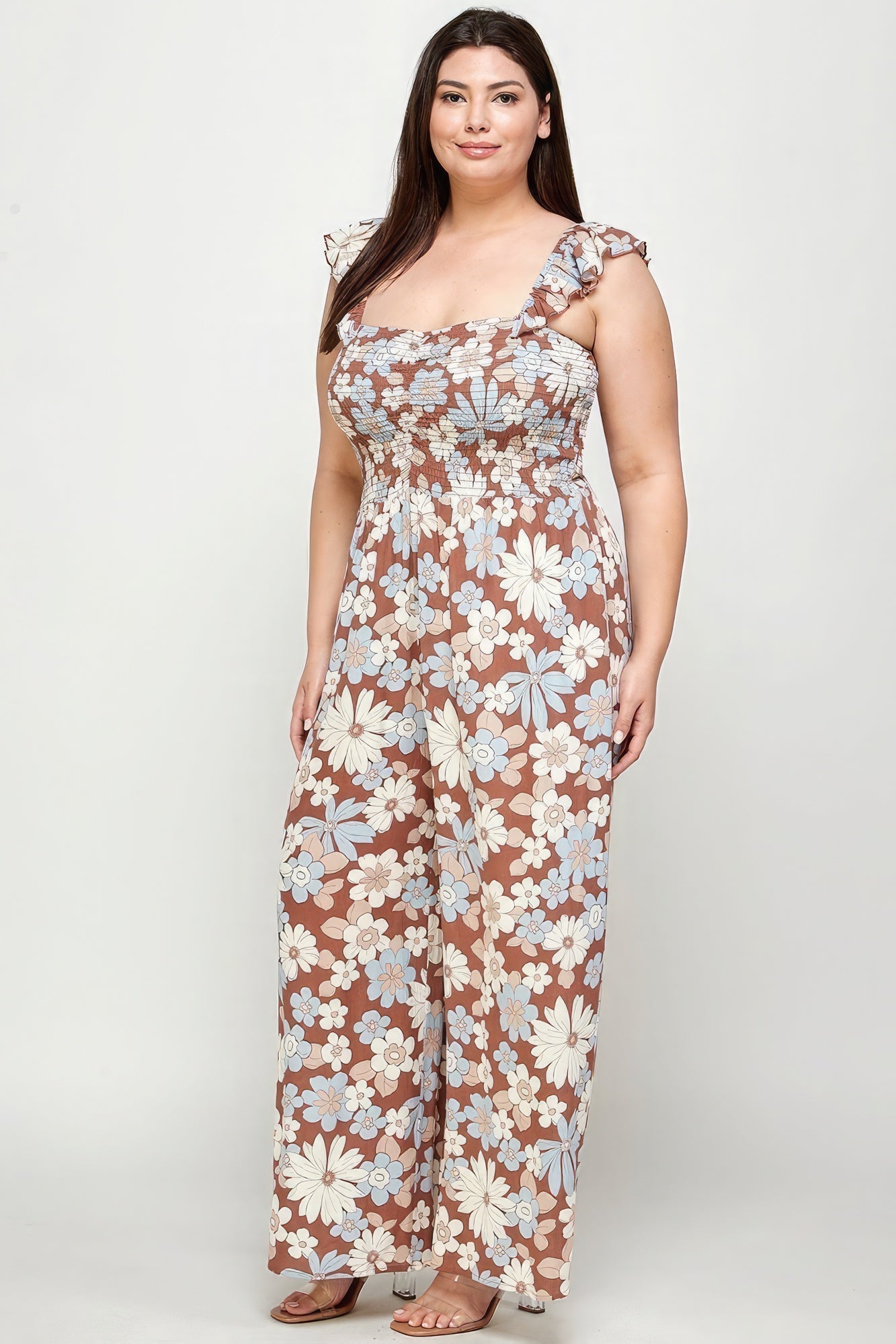 Floral Print Smocked Jumpsuit Look Up Deals