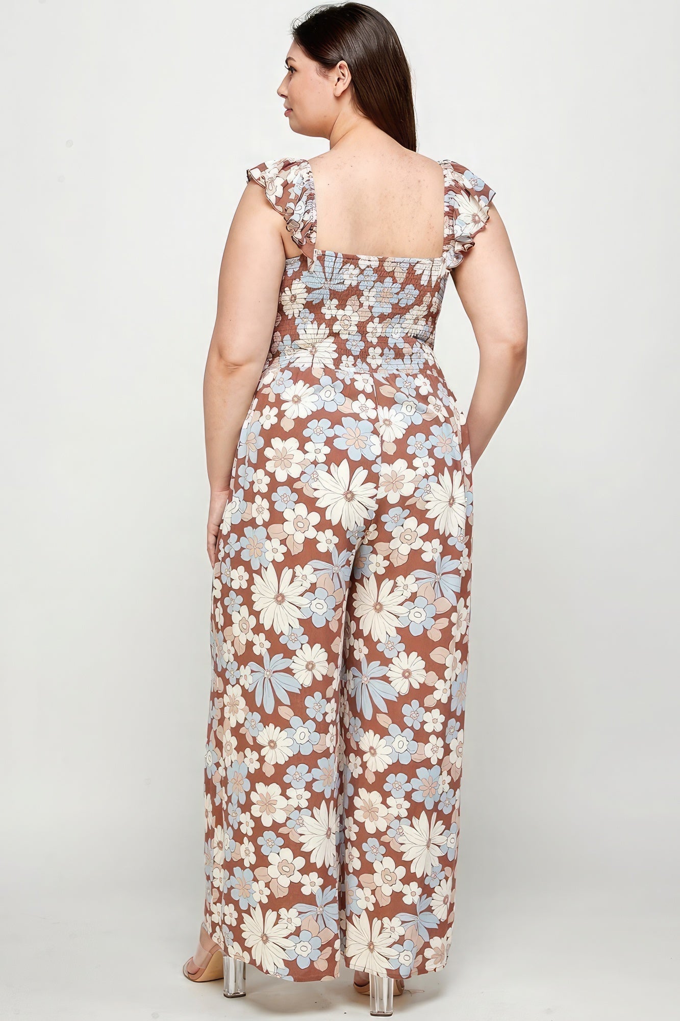 Floral Print Smocked Jumpsuit Look Up Deals