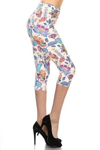 Floral Printed Lined Knit Capri Legging With Elastic Waistband Look Up Deals