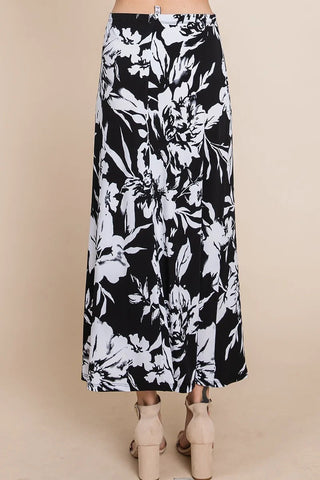 Floral Printed Maxi Skirt With Elastic Waistband Look Up Deals