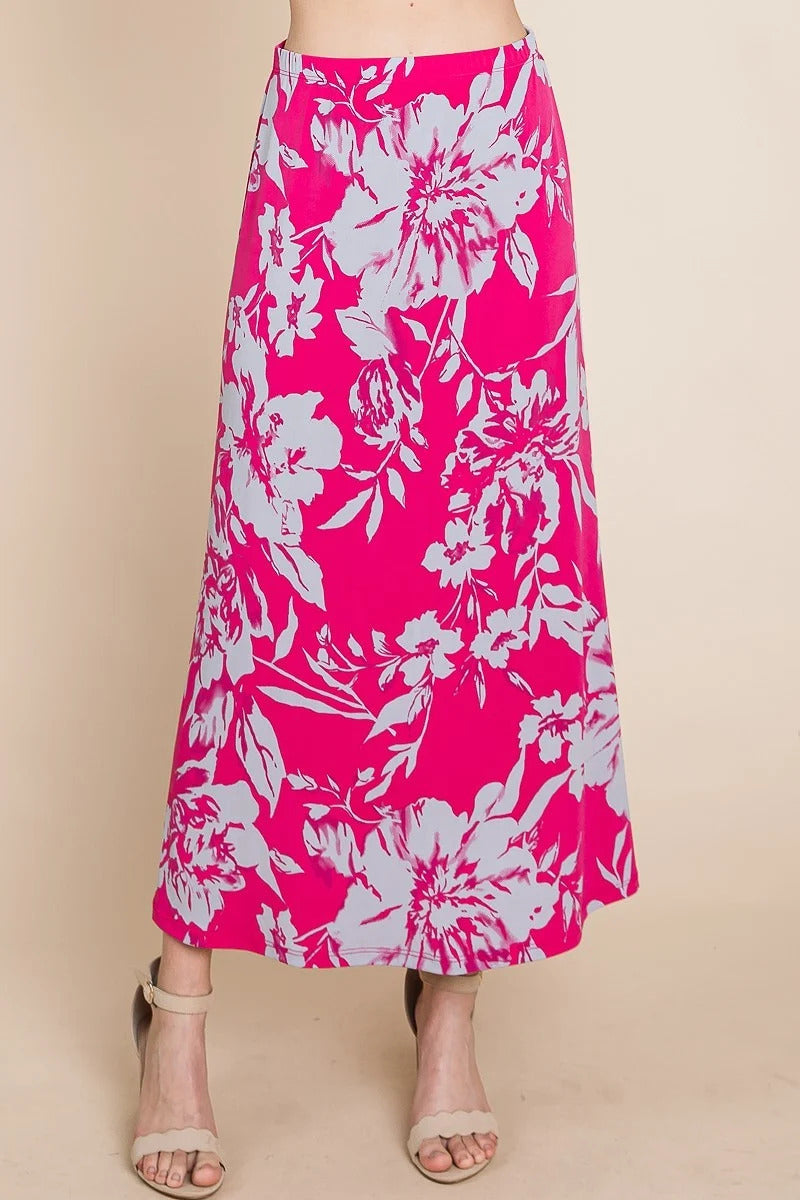 Floral Printed Maxi Skirt With Elastic Waistband Look Up Deals