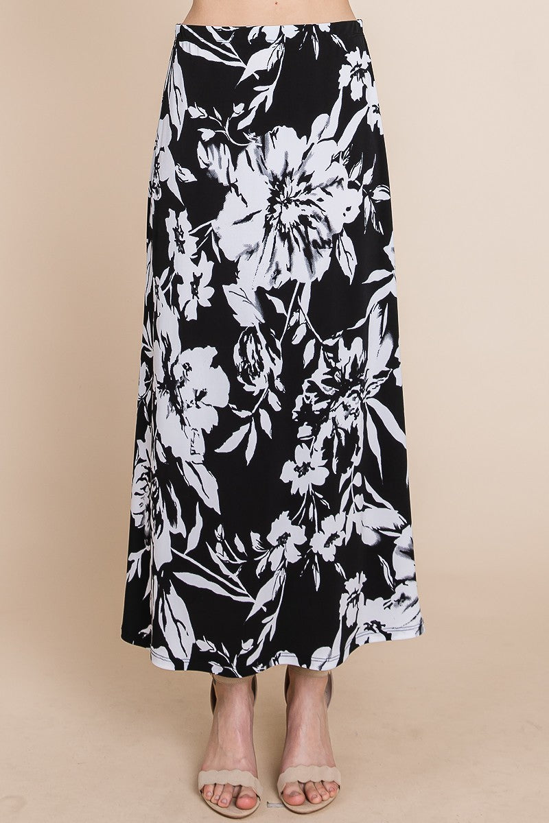 Floral Printed Maxi Skirt With Elastic Waistband Look Up Deals