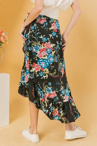 Floral Ruffle Skirt With Trim High Low. Look Up Deals