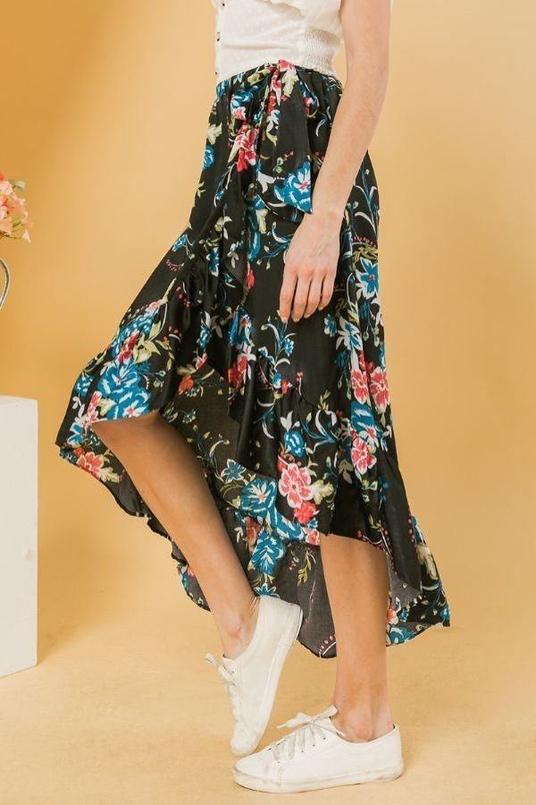 Floral Ruffle Skirt With Trim High Low. Look Up Deals