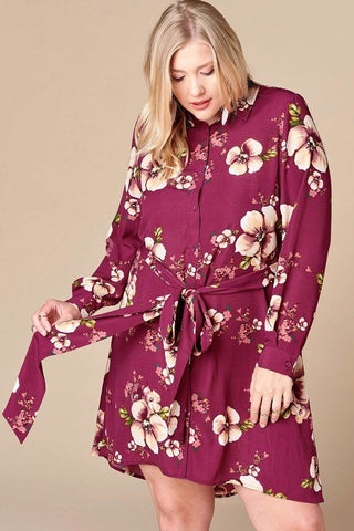 Floral Woven Button-down Collared Shirt Dress Look Up Deals