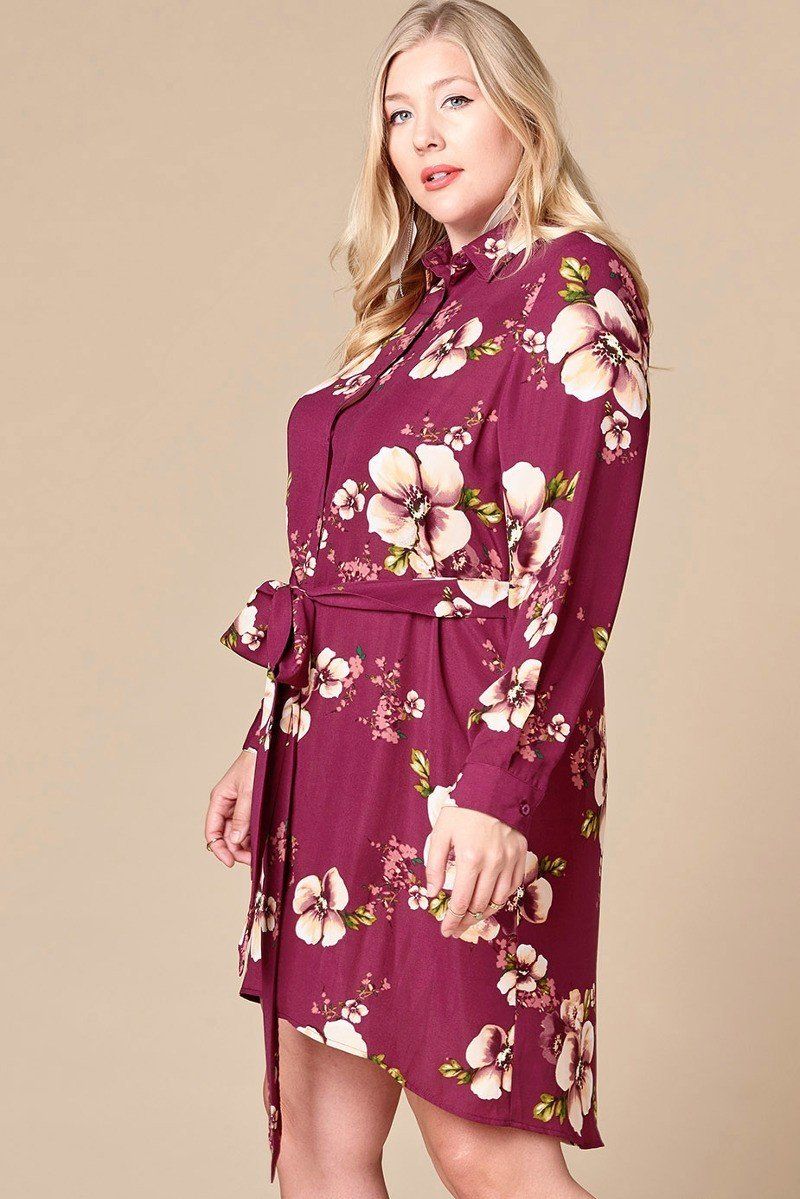 Floral Woven Button-down Collared Shirt Dress Look Up Deals