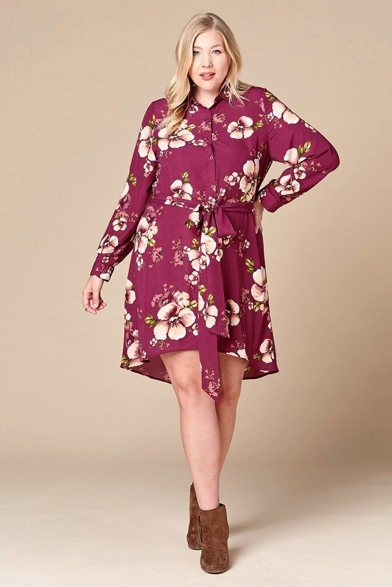 Floral Woven Button-down Collared Shirt Dress Look Up Deals