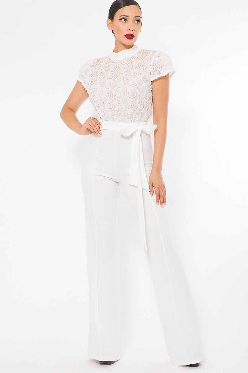 Flower Lace Top Detailed Fashion Jumpsuit Look Up Deals