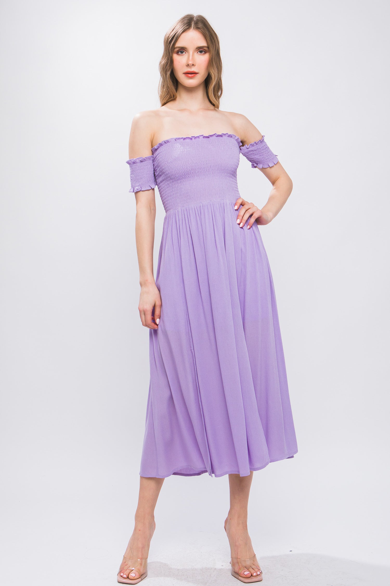 Flowy Off The Shoulder Dress Look Up Deals