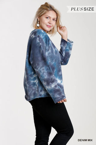 French Terry Tie-dye Raglan Long Sleeve Top With Raw Hem Look Up Deals