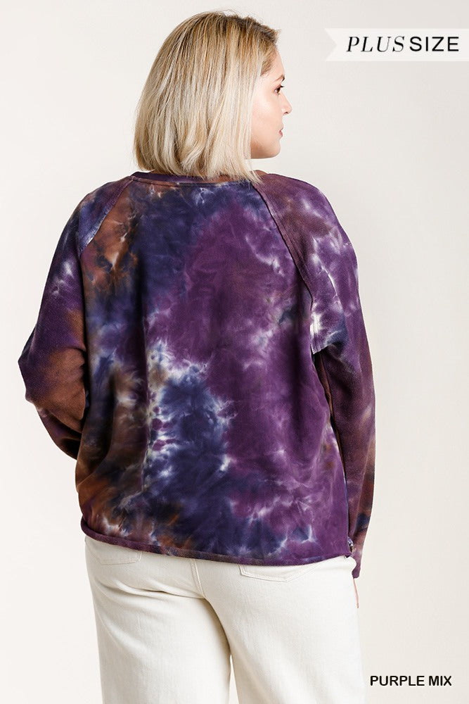 French Terry Tie-dye Raglan Long Sleeve Top With Raw Hem Look Up Deals