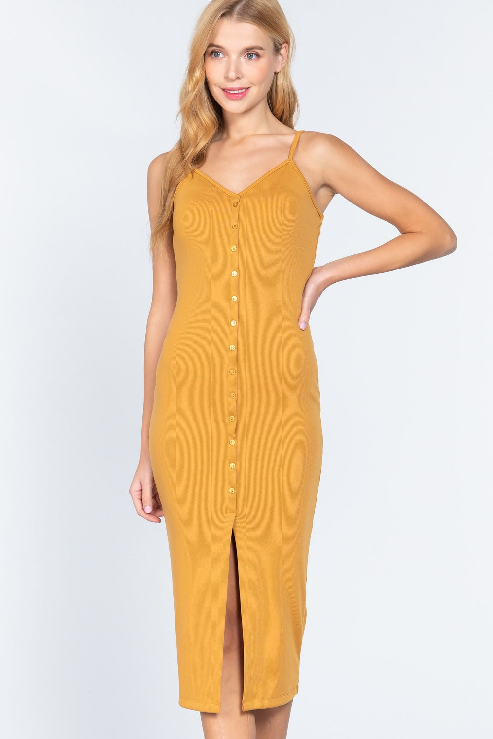 Fron Button Slit Rib Cami Midi Dress Look Up Deals