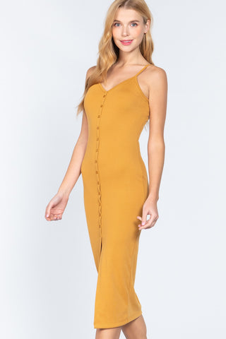 Fron Button Slit Rib Cami Midi Dress Look Up Deals