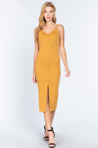 Fron Button Slit Rib Cami Midi Dress Look Up Deals