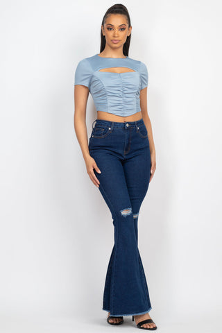 Front Cutout Ruching Top Look Up Deals