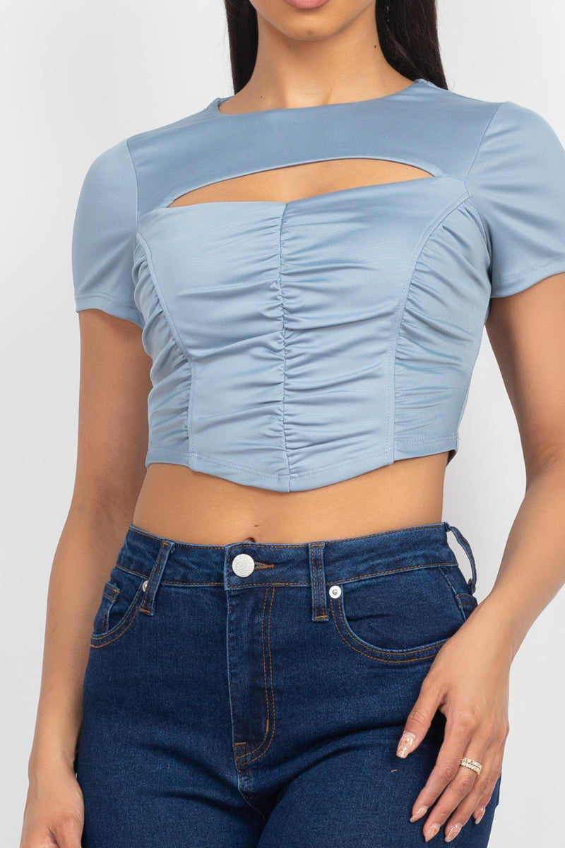 Front Cutout Ruching Top Look Up Deals