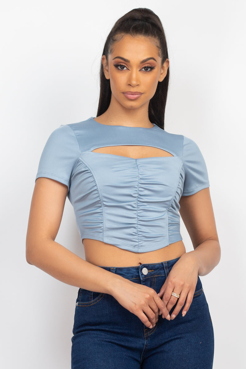 Front Cutout Ruching Top Look Up Deals