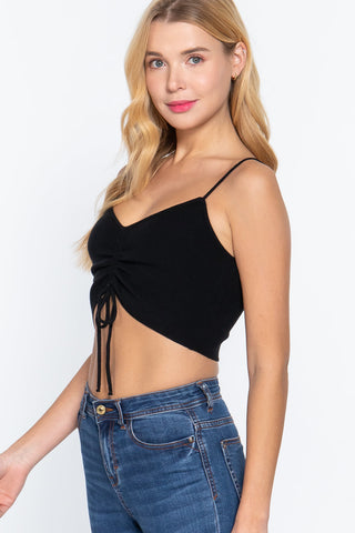 Front Ruched Detail Sweater Knit Crop Cami Top Look Up Deals