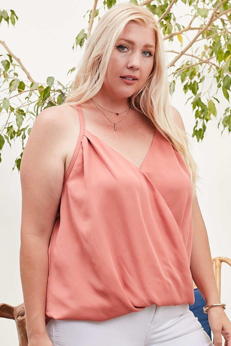 Front Surplice Pleats Back Shirring Solid Cami Top Look Up Deals