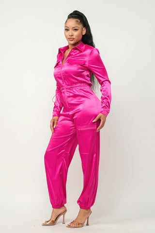 Front Zipper Pockets Top And Pants Jumpsuit Look Up Deals