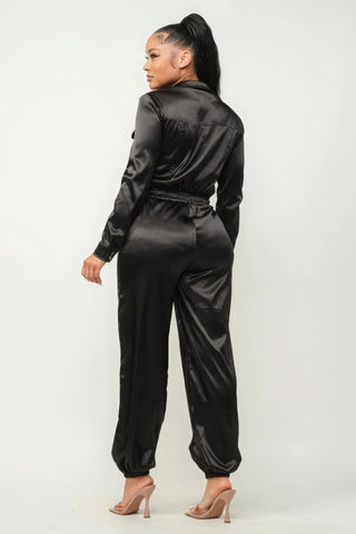 Front Zipper Pockets Top And Pants Jumpsuit Look Up Deals