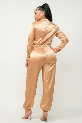 Front Zipper Pockets Top And Pants Jumpsuit Look Up Deals