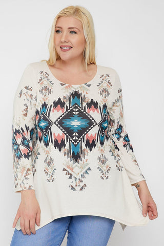 Geometric/tribal Sublimation Print Tunic Top Look Up Deals