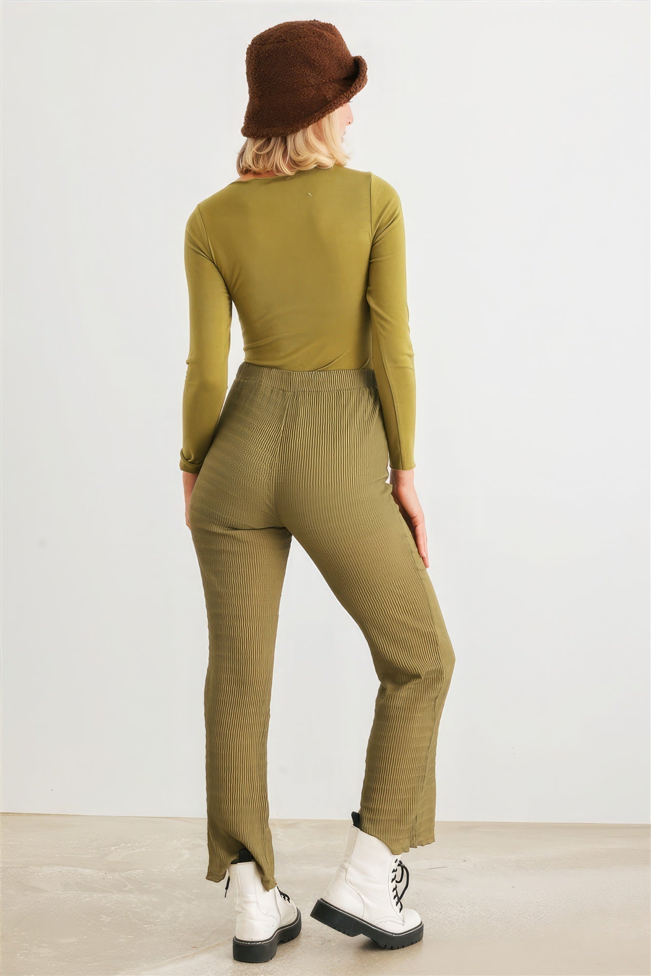 Green Cut-out Tie Knit Long Sleeve Bodysuit Look Up Deals