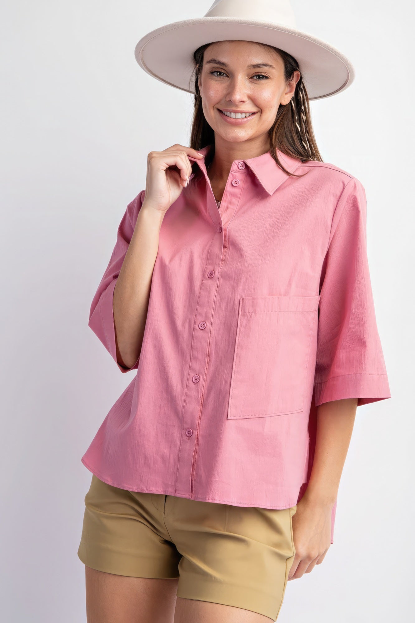 Half Slvs Stretch Poplin Button Down Shirt Look Up Deals