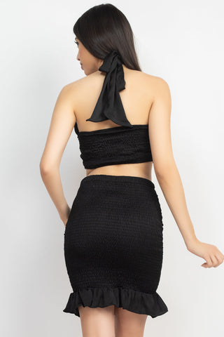 Halter Neck Crop Top & Skirts Set Look Up Deals