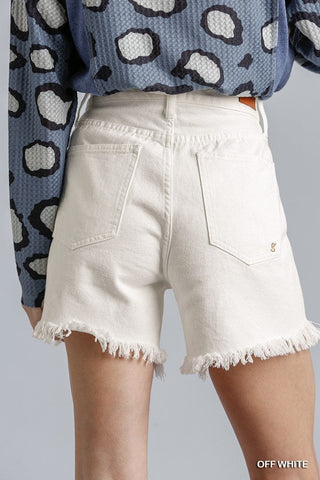 High Rise Denim Shorts With Raw Hem Look Up Deals