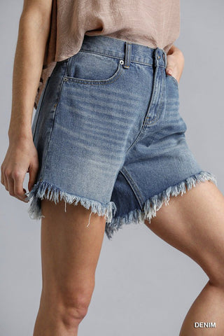 High Rise Denim Shorts With Raw Hem Look Up Deals