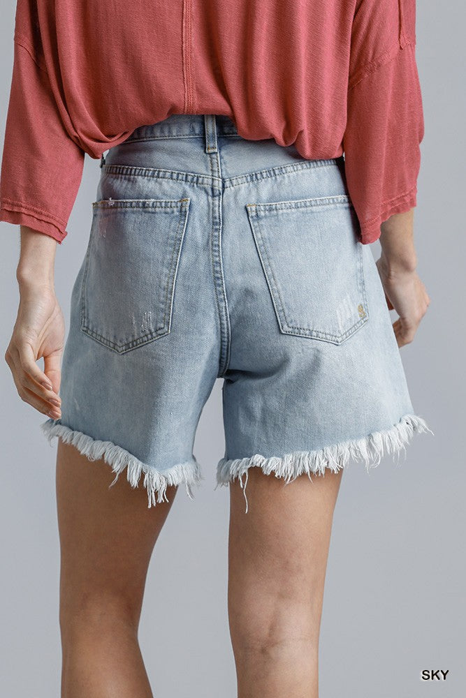 High Rise Denim Shorts With Raw Hem Look Up Deals