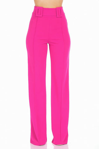 High Waist Pants With Self Fabric Buckle Detail On The Waist Look Up Deals