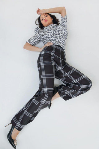 High Waist Plaid Print Wide Leg Pants Look Up Deals