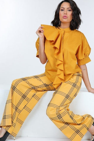 High Waist Plaid Print Wide Leg Pants Look Up Deals