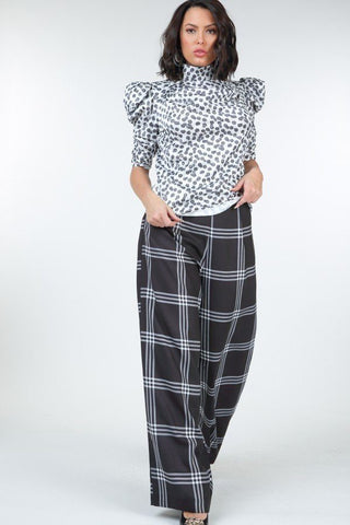 High Waist Plaid Print Wide Leg Pants Look Up Deals