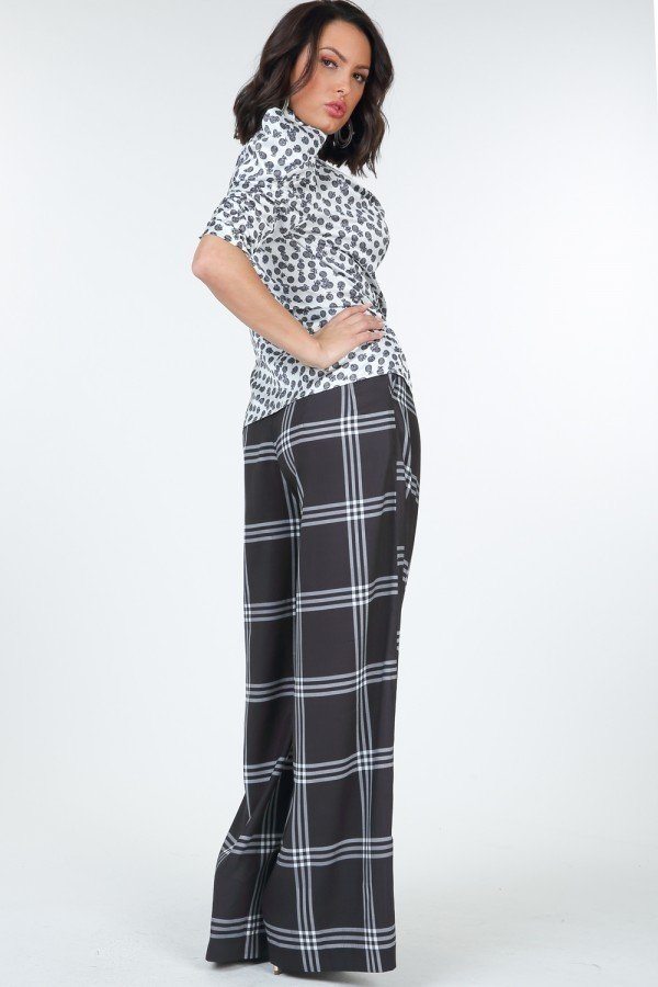 High Waist Plaid Print Wide Leg Pants Look Up Deals