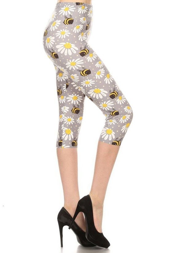 High Waisted Capri Leggings In An Allover Floral And Bee Print Look Up Deals