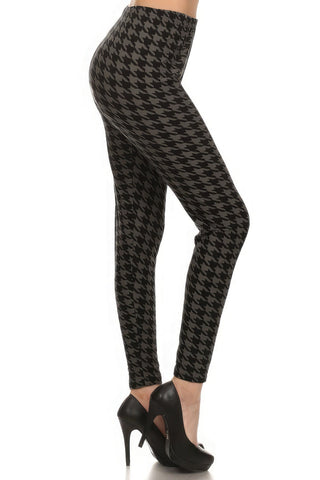 High Waisted Houndtooth Printed Knit Legging With Elastic Waistband Look Up Deals