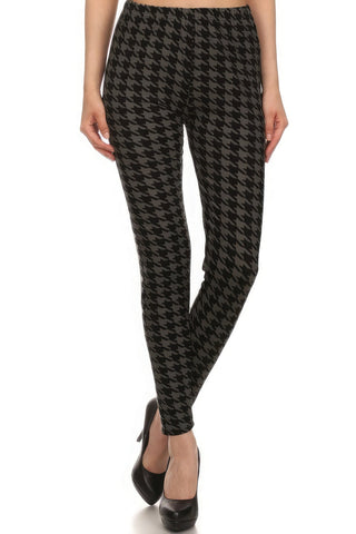 High Waisted Houndtooth Printed Knit Legging With Elastic Waistband Look Up Deals