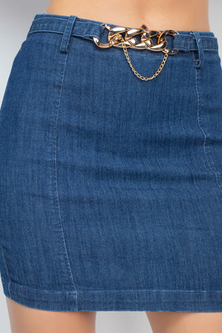 High-rise Belted Chain Denim Skirt Look Up Deals