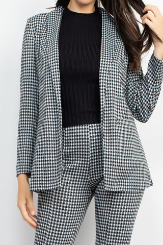 Houndstooth Notch Seamed Blazer Look Up Deals