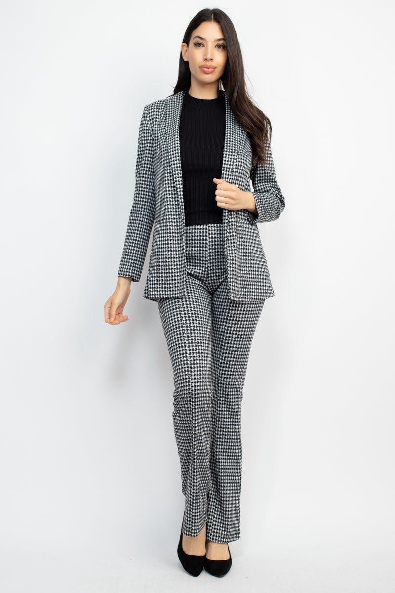 Houndstooth Notch Seamed Blazer Look Up Deals