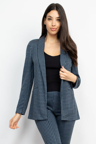 Houndstooth Notch Seamed Blazer Look Up Deals