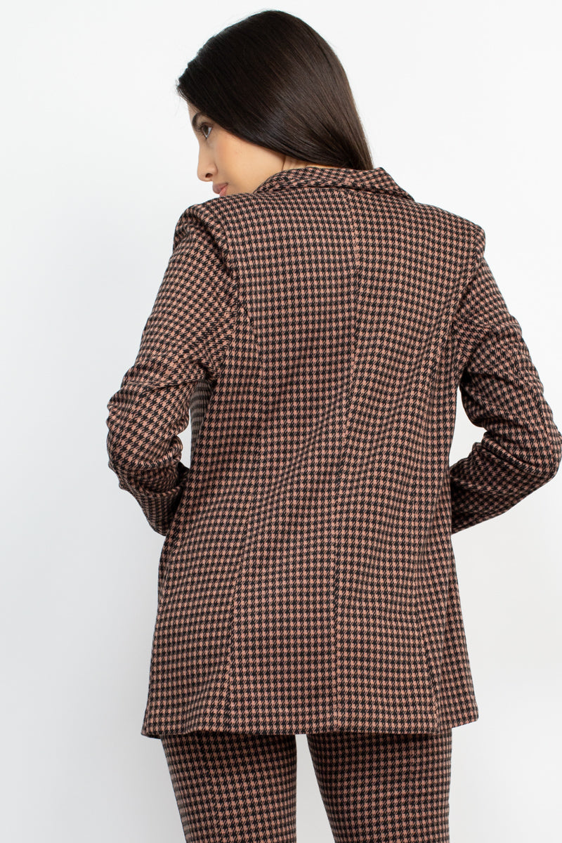 Houndstooth Notch Seamed Blazer Look Up Deals