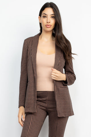 Houndstooth Notch Seamed Blazer Look Up Deals