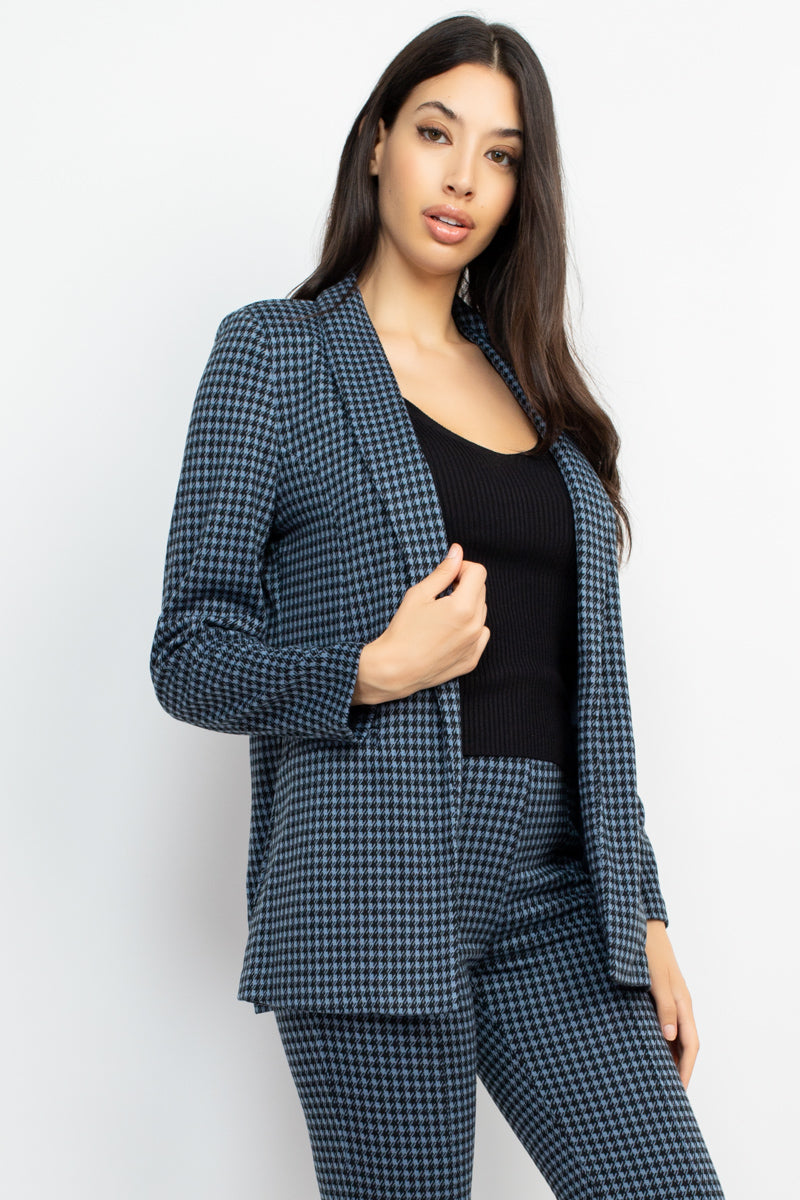 Houndstooth Notch Seamed Blazer Look Up Deals